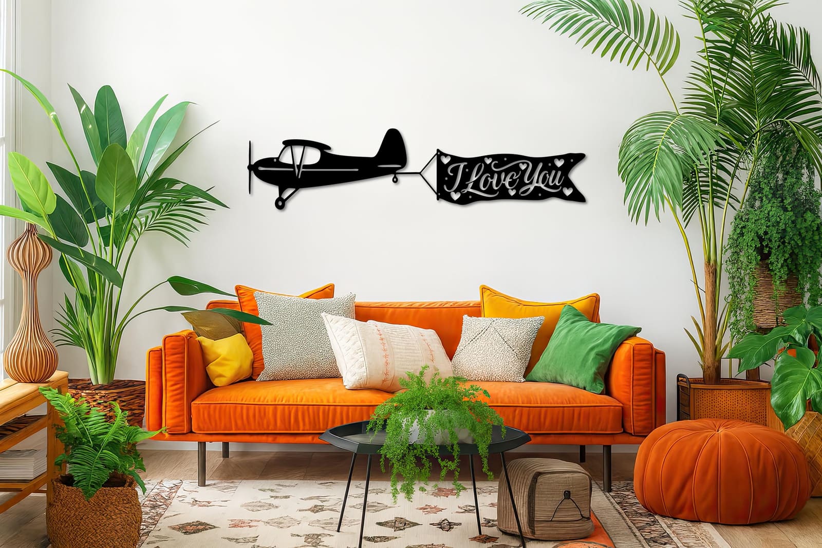 Art Mural Metalik – Aeroplani me Baner – punim artizanal nga AR-TI Atelier