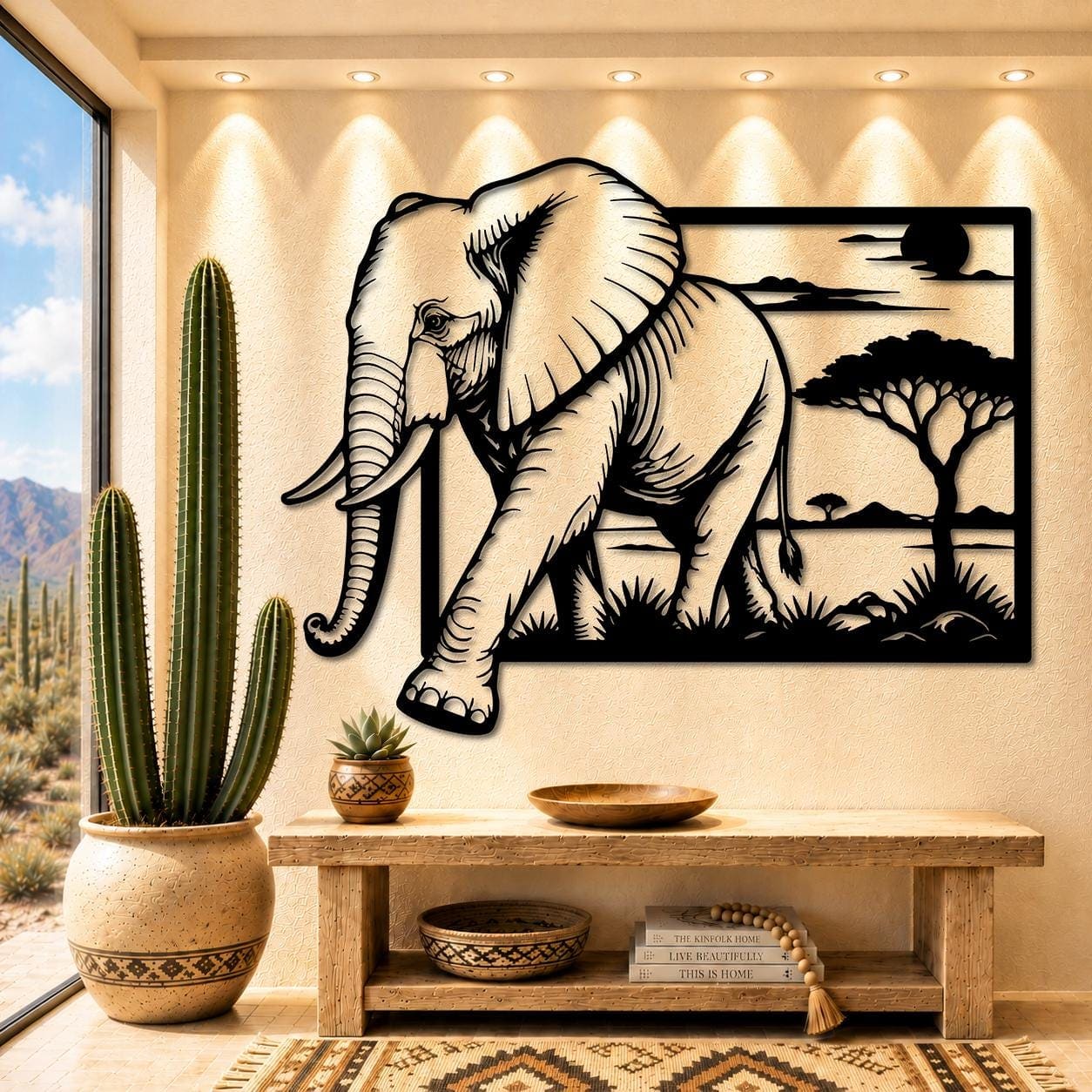 Art Mural Metalik – Elefanti Afrikan – punim artizanal nga AR-TI Atelier