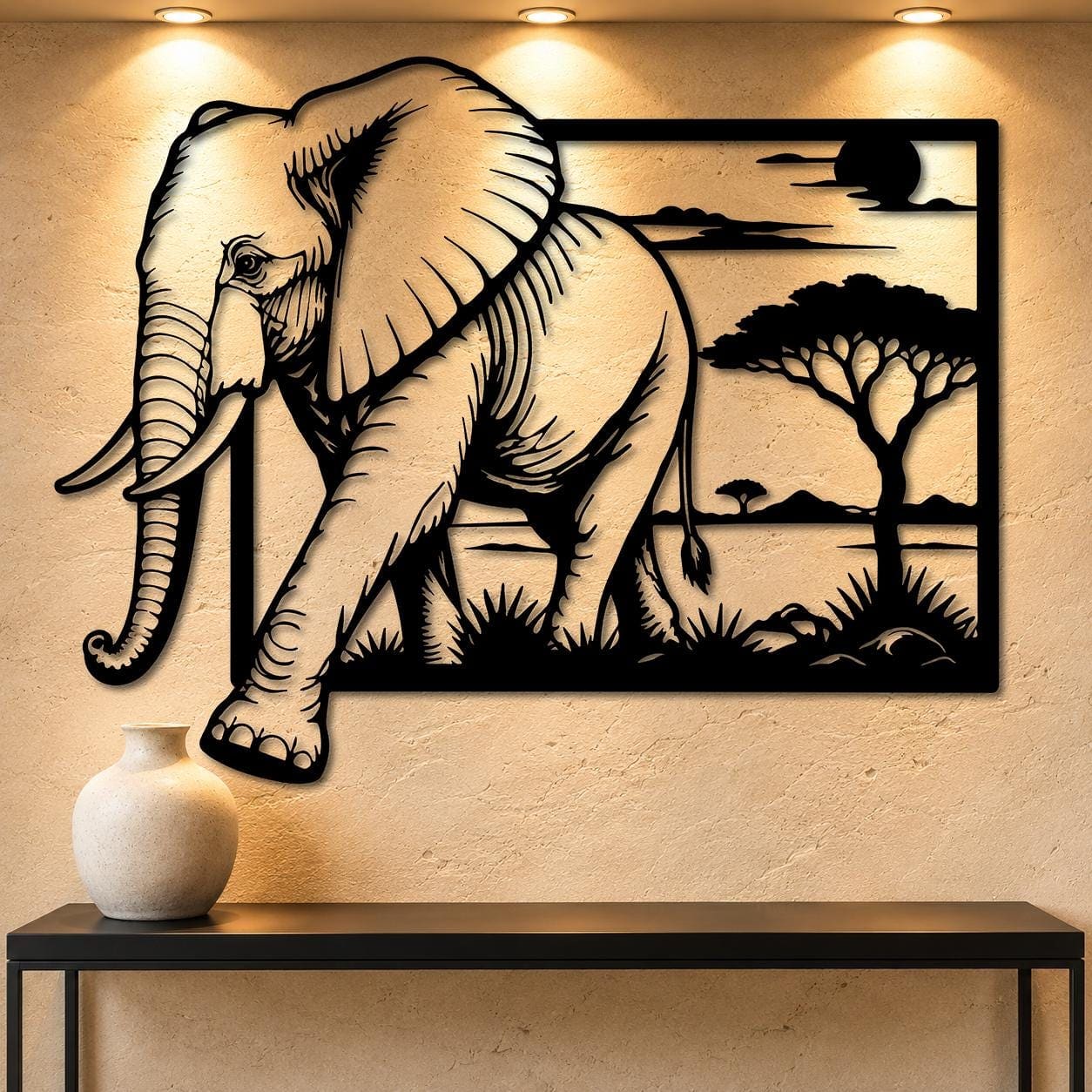 Art Mural Metalik – Elefanti Afrikan – punim artizanal çeliku nga AR-TI Atelier – foto 3