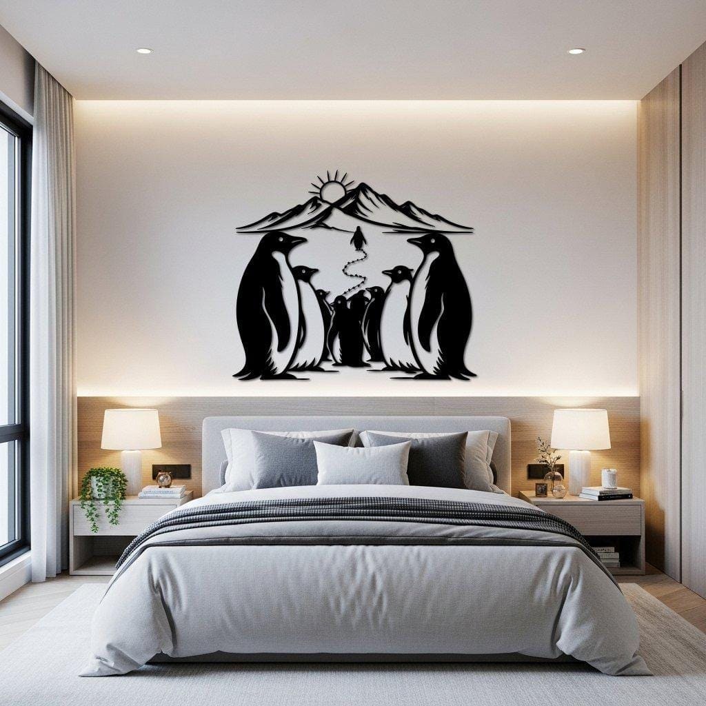 Art Mural Metalik – Familja e Pinguinëve – punim artizanal çeliku nga AR-TI Atelier – foto 2