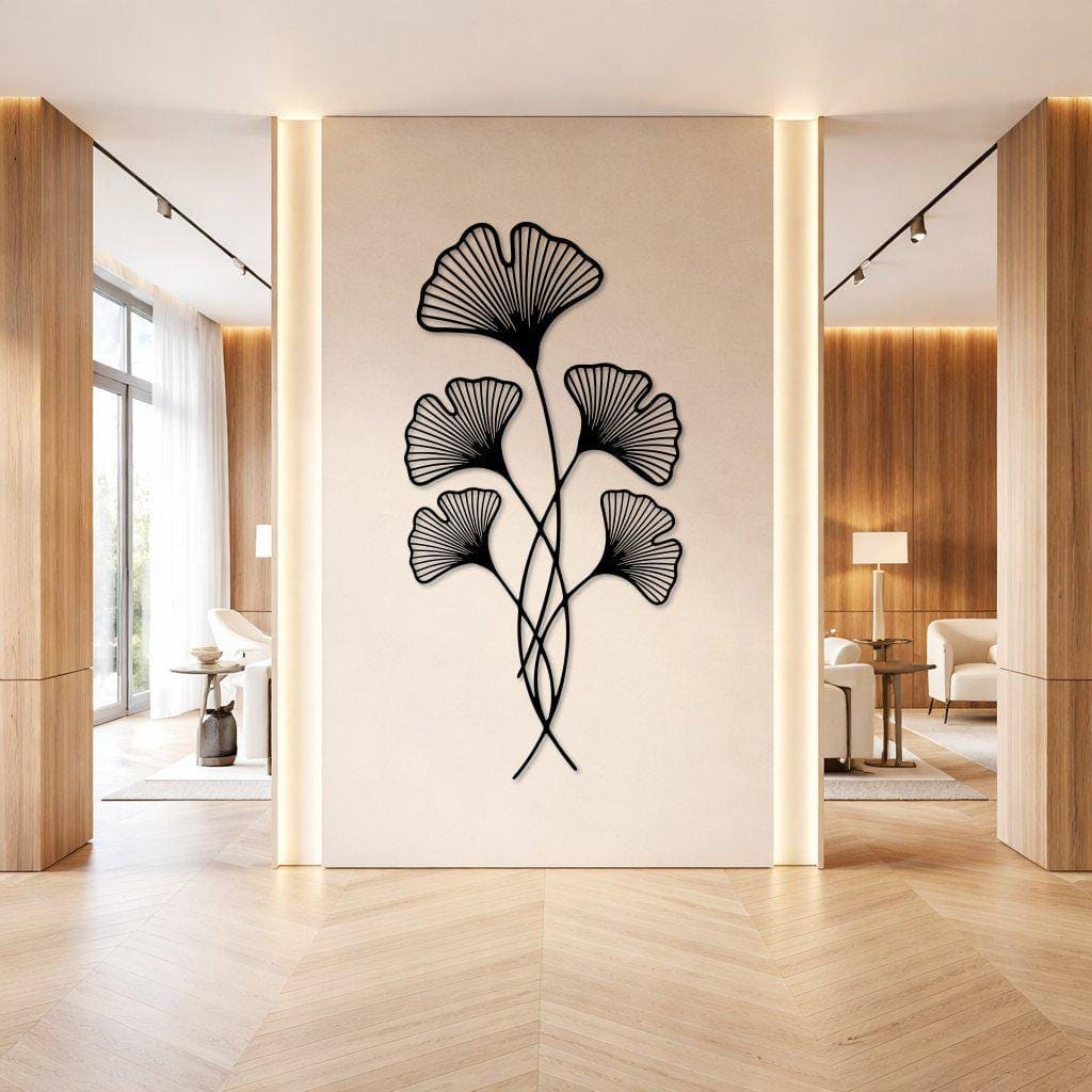Art Mural Metalik – Ginkgo Biloba – punim artizanal nga AR-TI Atelier