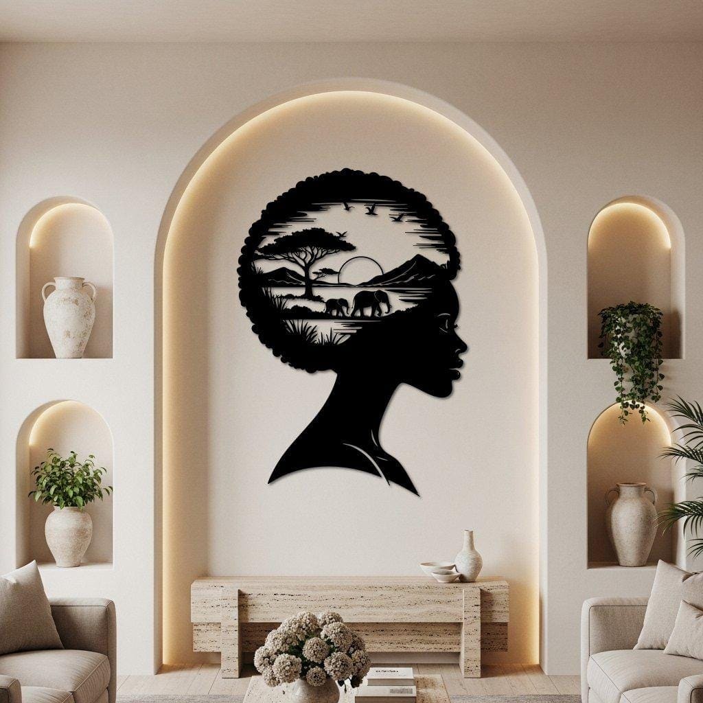 Art Mural Metalik – Gruaja Afrikane · Modeli 2 – punim artizanal çeliku nga AR-TI Atelier – foto 1