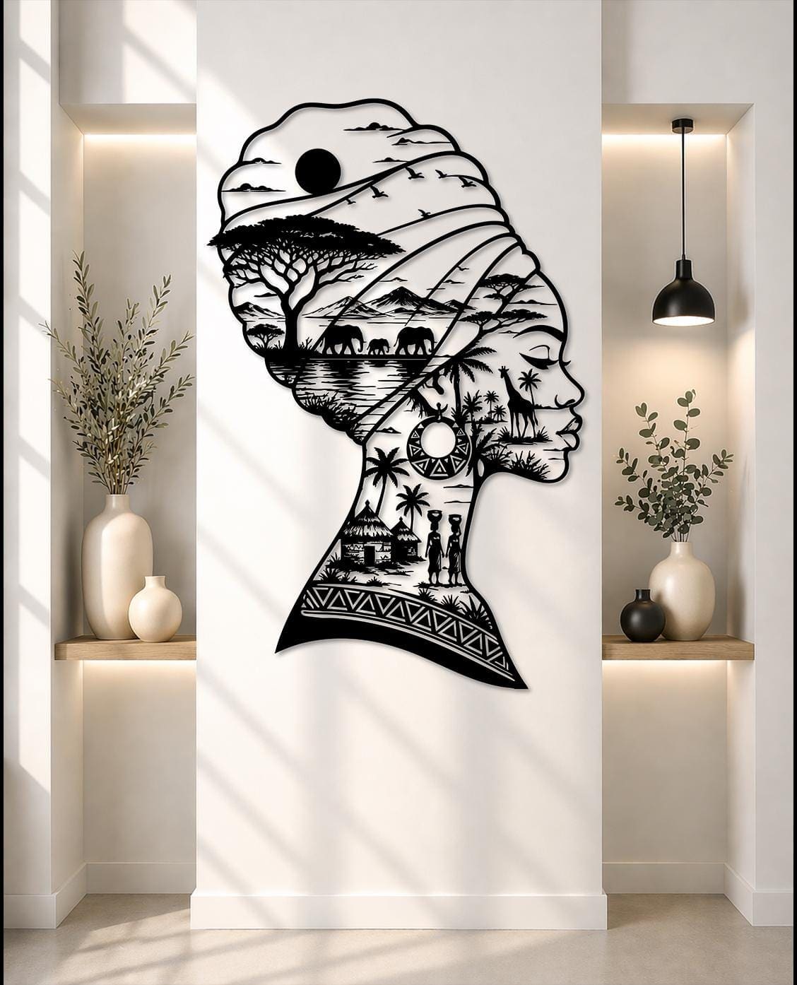 Art Mural Metalik – Gruaja Afrikane – punim artizanal nga AR-TI Atelier