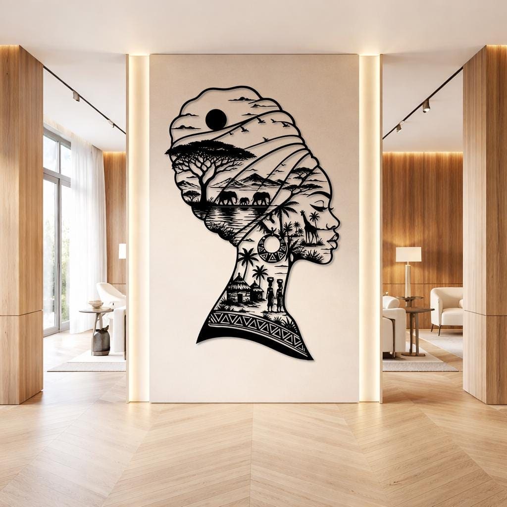 Art Mural Metalik – Gruaja Afrikane – punim artizanal çeliku nga AR-TI Atelier – foto 3