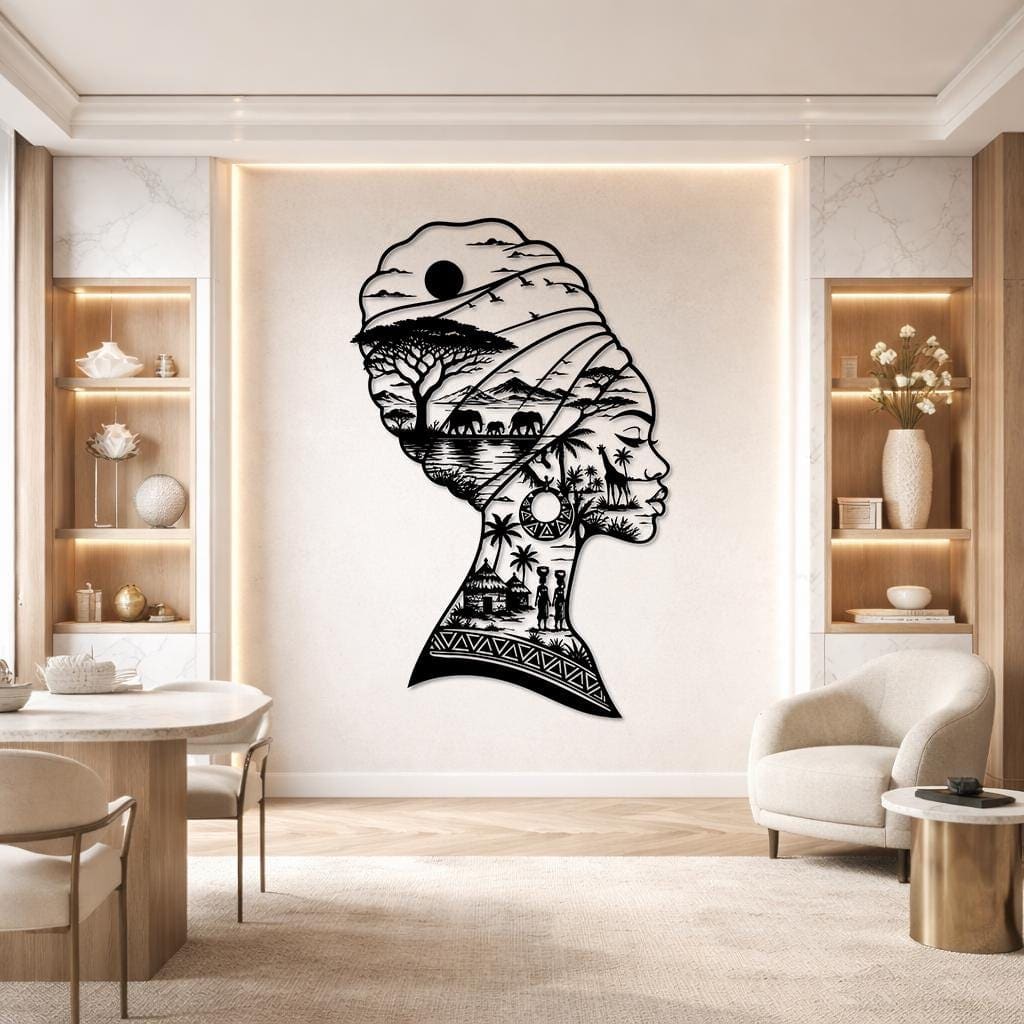 Art Mural Metalik – Gruaja Afrikane – punim artizanal çeliku nga AR-TI Atelier – foto 5