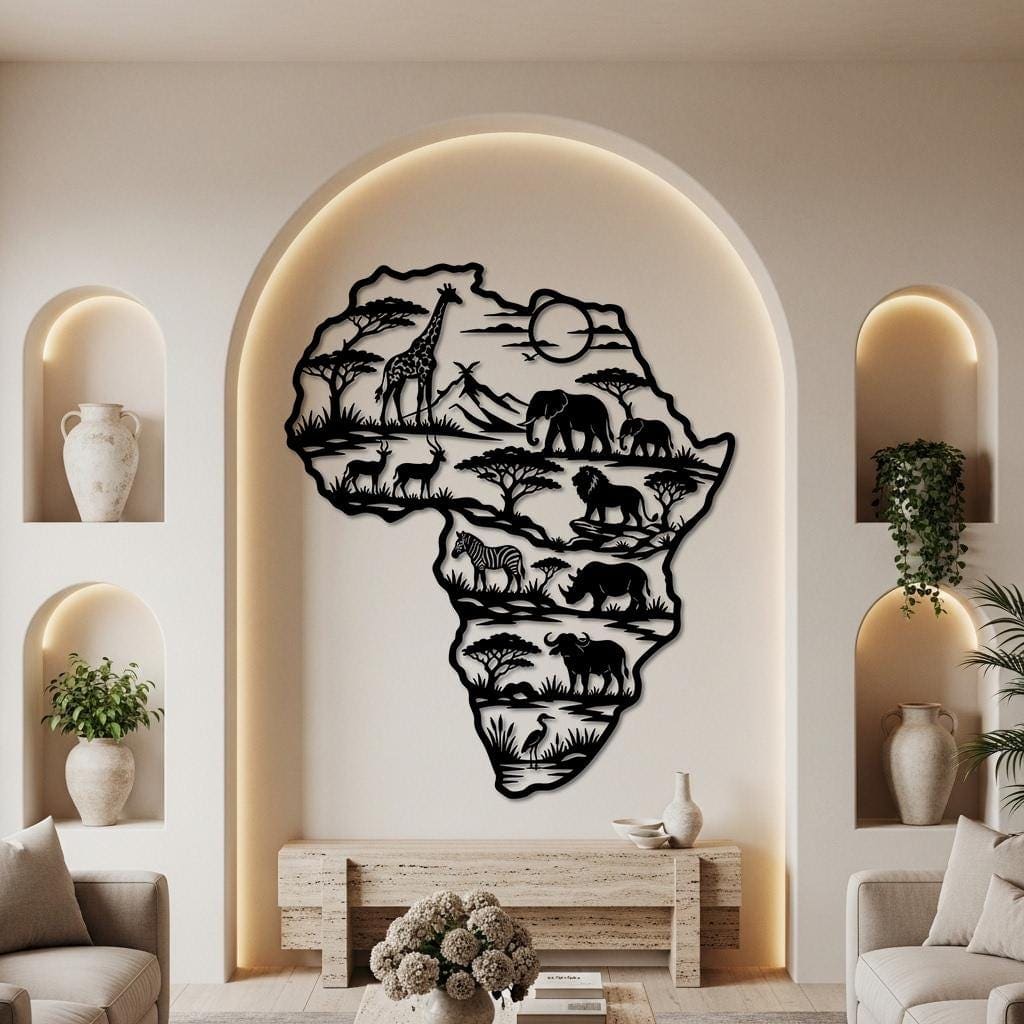 Art Mural Metalik – Harta e Afrikës – punim artizanal nga AR-TI Atelier