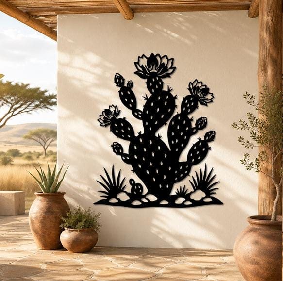 Art Mural Metalik – Kaktusi Opuntia – punim artizanal nga AR-TI Atelier