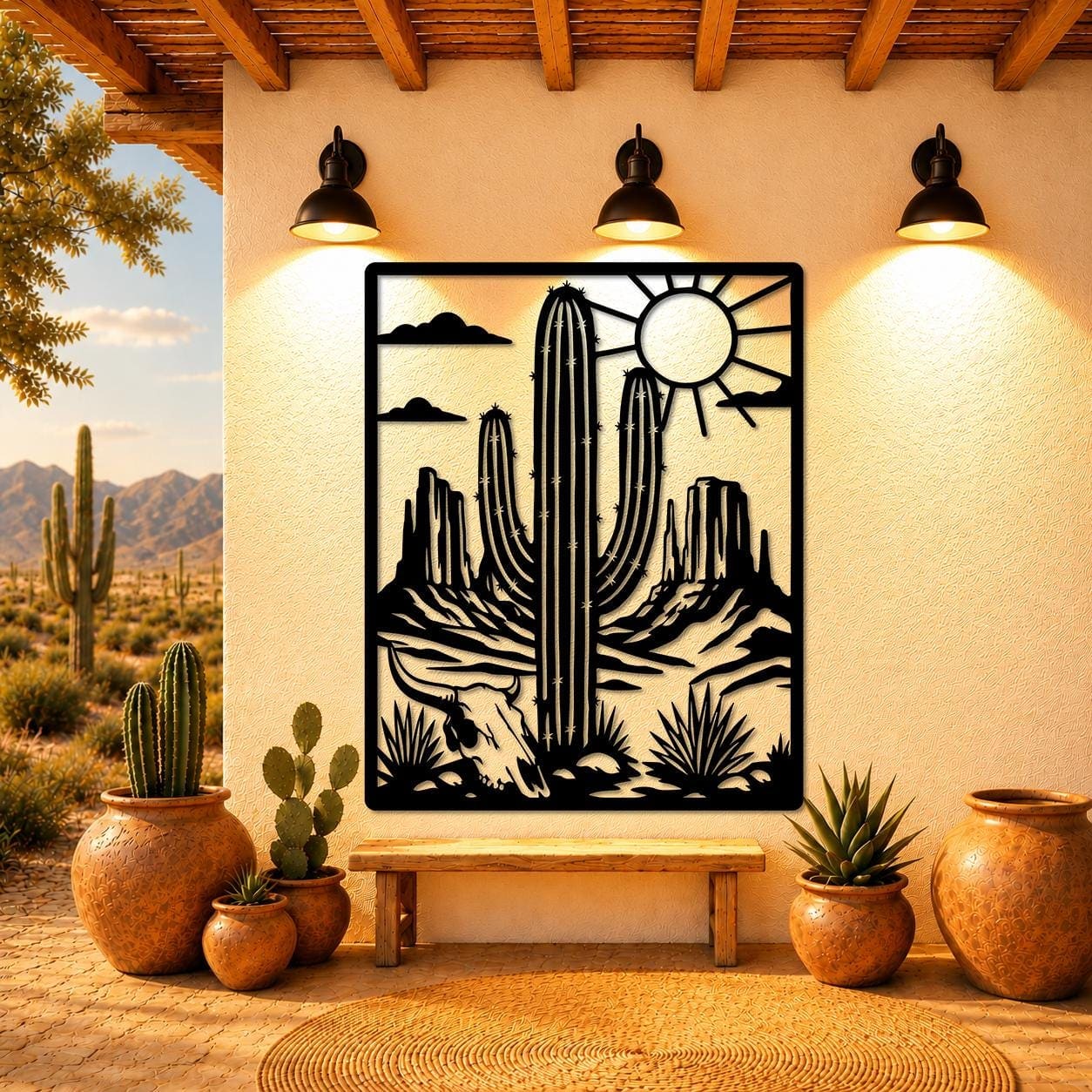 Art Mural Metalik – Kaktusi Saguaro · Modeli 2 – punim artizanal çeliku nga AR-TI Atelier – foto 3