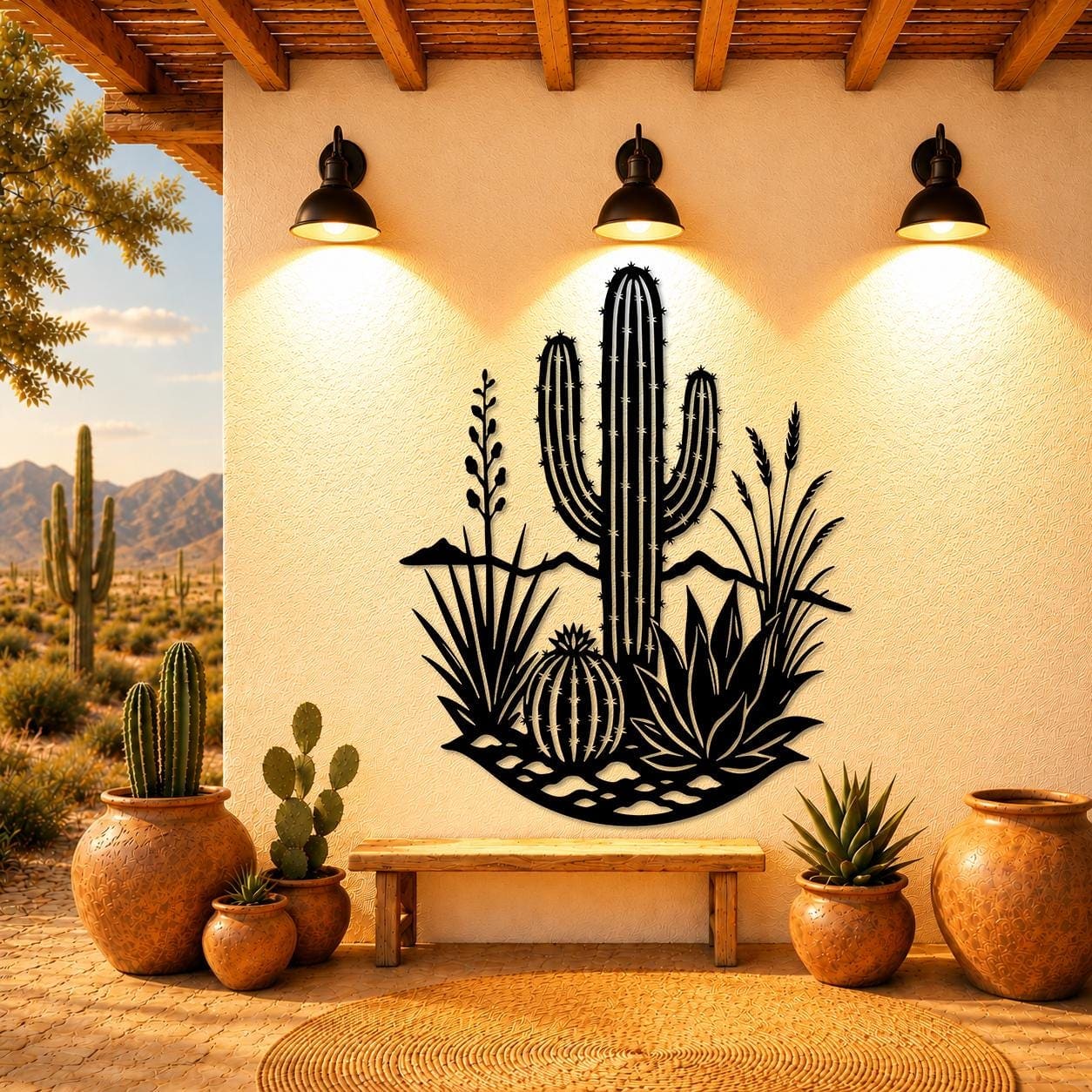 Art Mural Metalik – Kaktusi Saguaro – punim artizanal nga AR-TI Atelier