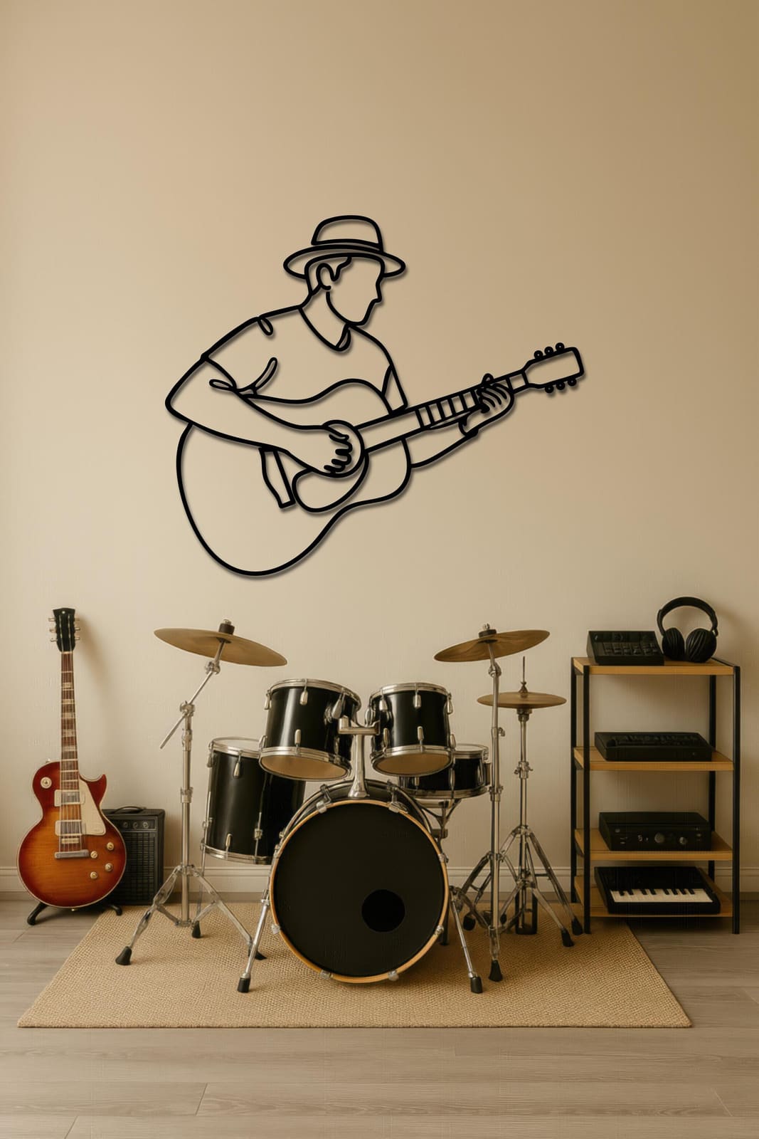 Art Mural Metalik – Kitara Line Art – punim artizanal çeliku nga AR-TI Atelier – foto 4