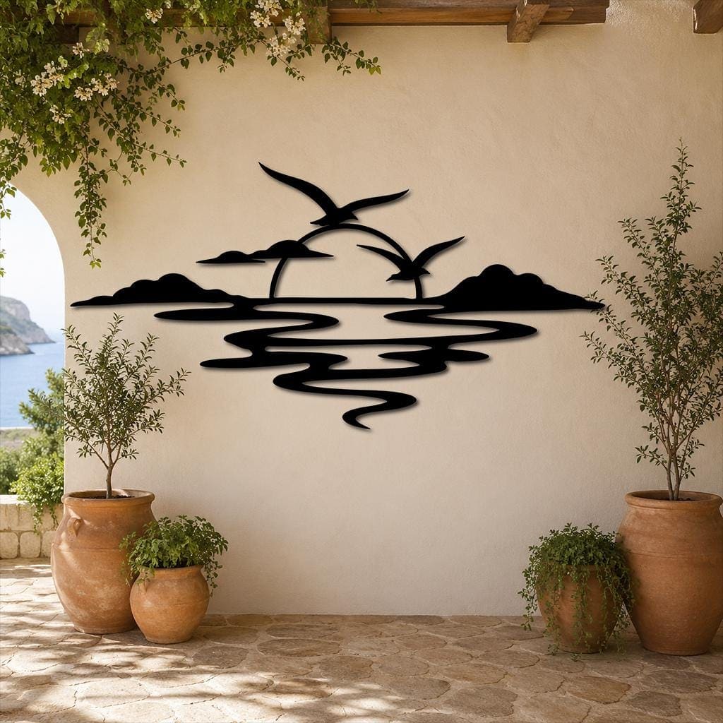 Art Mural Metalik – Perëndimi Minimal – punim artizanal nga AR-TI Atelier