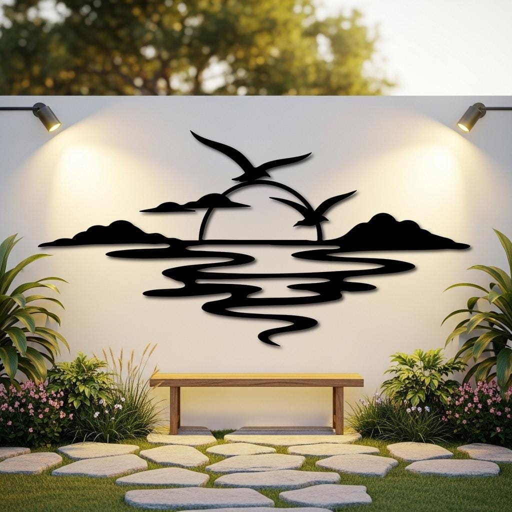 Art Mural Metalik – Perëndimi Minimal – punim artizanal çeliku nga AR-TI Atelier – foto 2