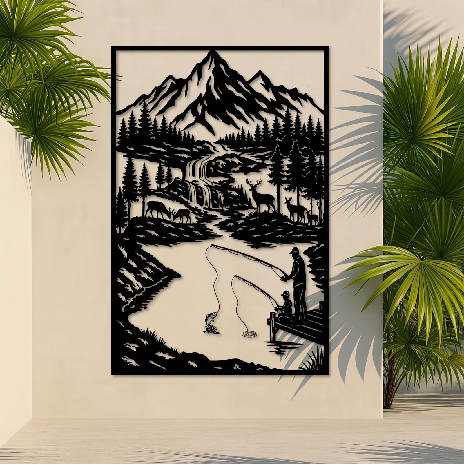 Art Mural Metalik – Peshkimi në Liqen Malor – punim artizanal nga AR-TI Atelier