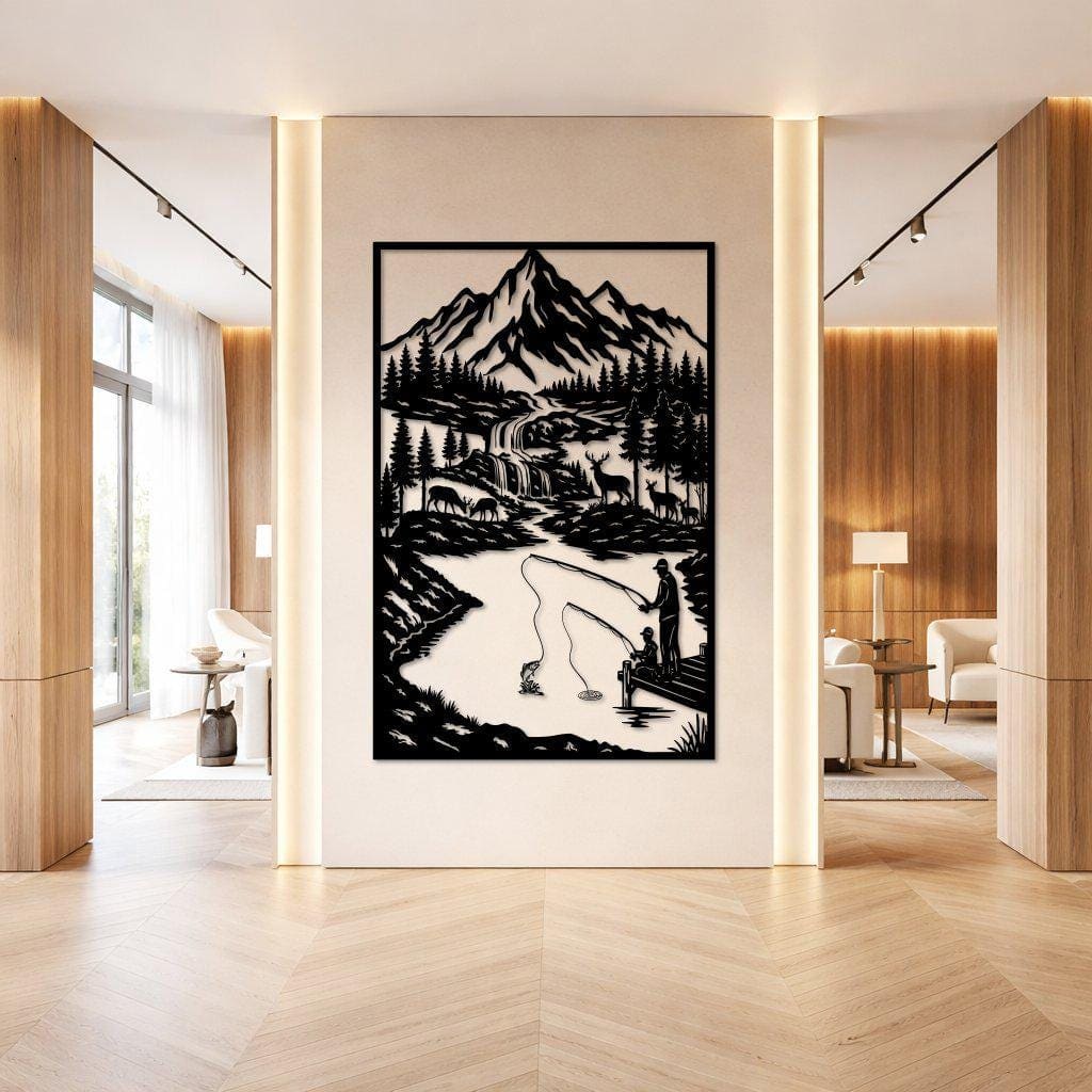 Art Mural Metalik – Peshkimi në Liqen Malor – punim artizanal çeliku nga AR-TI Atelier – foto 3