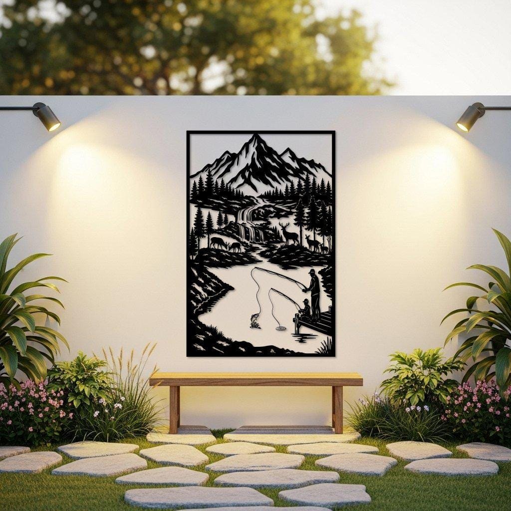 Art Mural Metalik – Peshkimi në Liqen Malor – punim artizanal çeliku nga AR-TI Atelier – foto 5
