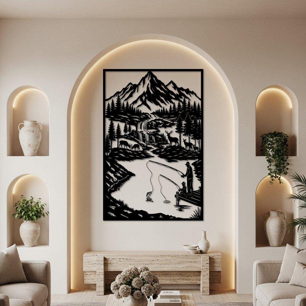 Art Mural Metalik – Peshkimi në Liqen Malor – punim artizanal çeliku nga AR-TI Atelier – foto 7