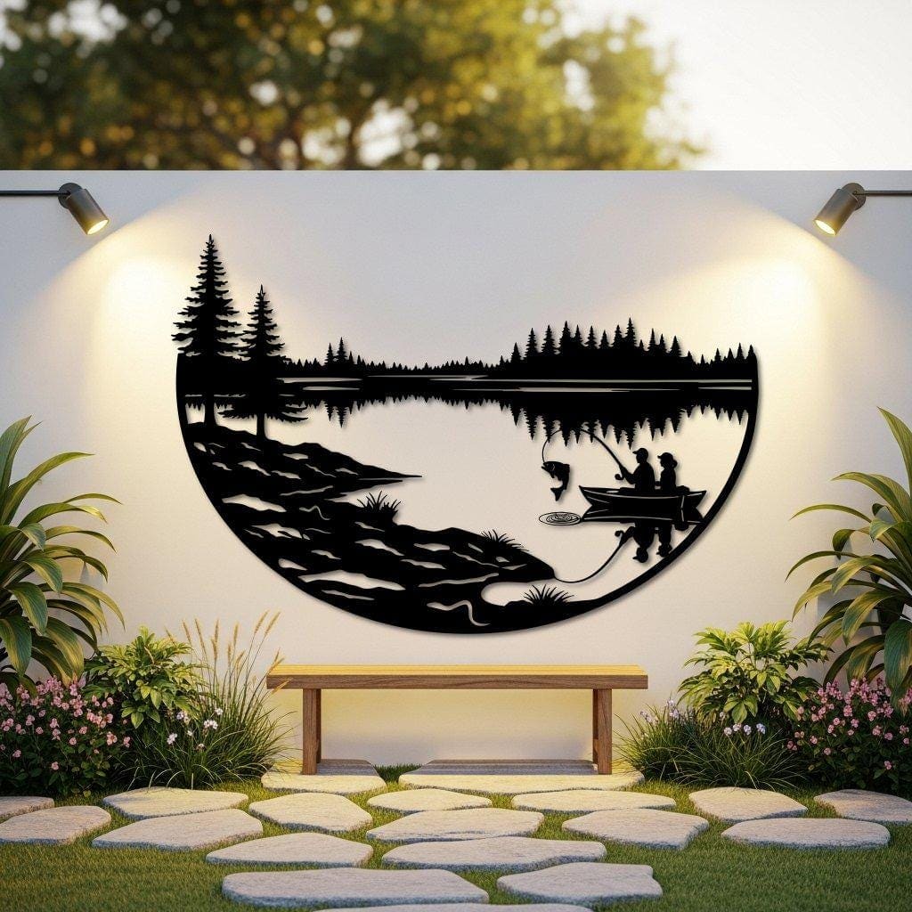 Art Mural Metalik – Peshkimi në Liqen – punim artizanal nga AR-TI Atelier