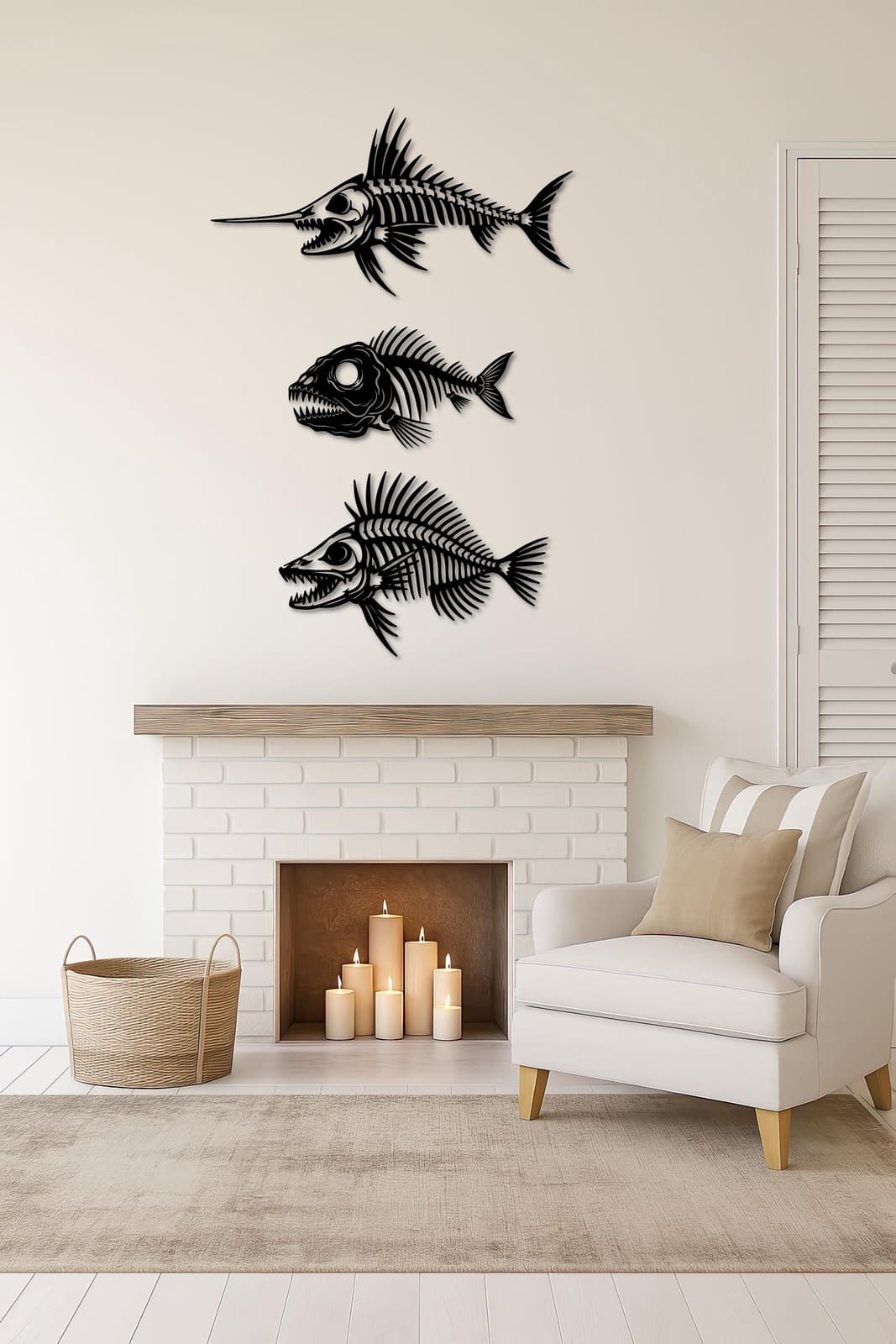 Art Mural Metalik – Skeleti i Peshkut (Set 3 Copë) – punim artizanal çeliku nga AR-TI Atelier – foto 8