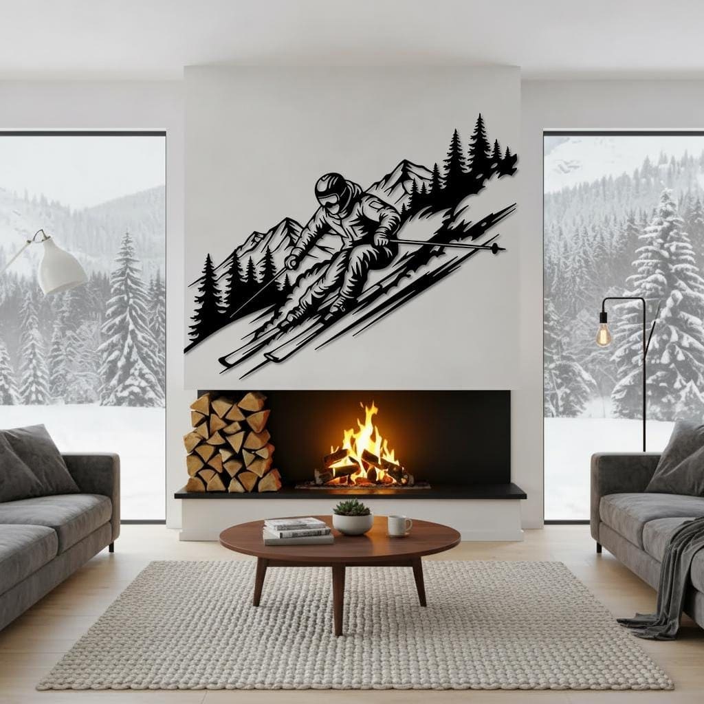 Art Mural Metalik – Skiatori – punim artizanal nga AR-TI Atelier