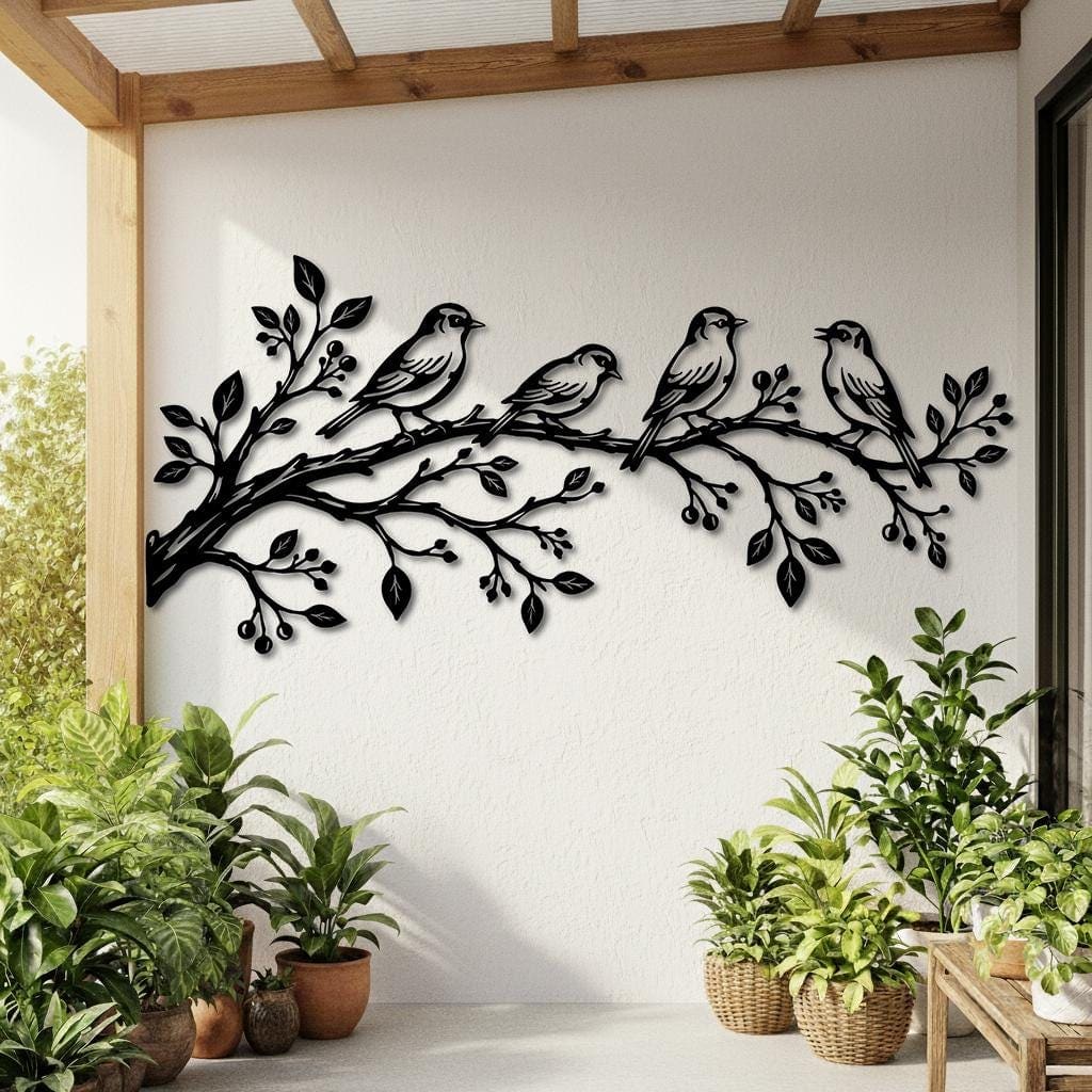Art Mural Metalik – Zogjtë në Degë – punim artizanal nga AR-TI Atelier