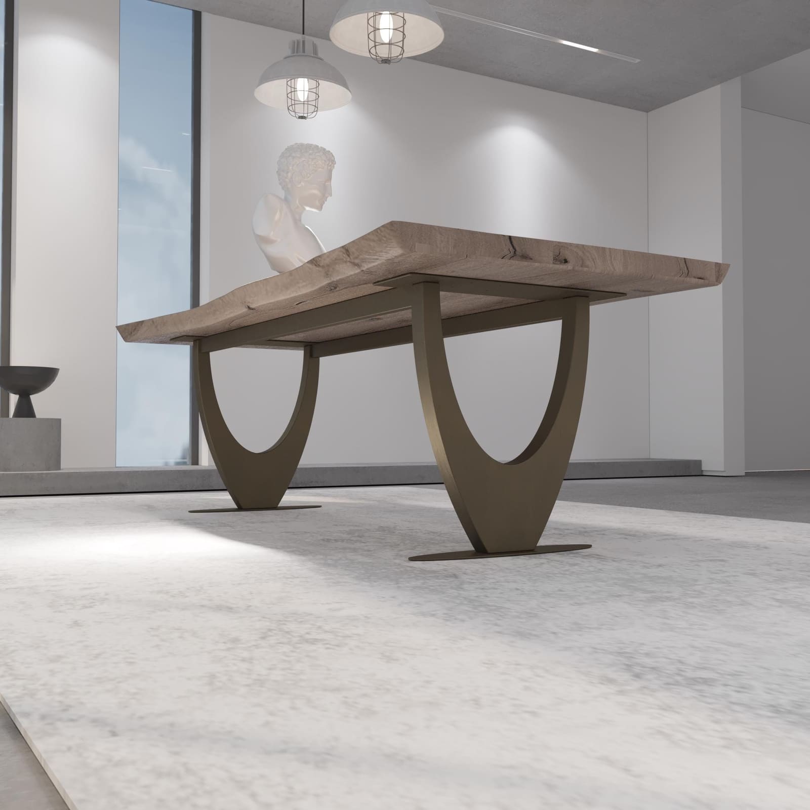 Bazë Tavoline Ngrënieje Moderne – Ar i Furçuar, 71 cm · Modeli 3 – punim artizanal çeliku nga AR-TI Atelier – foto 4