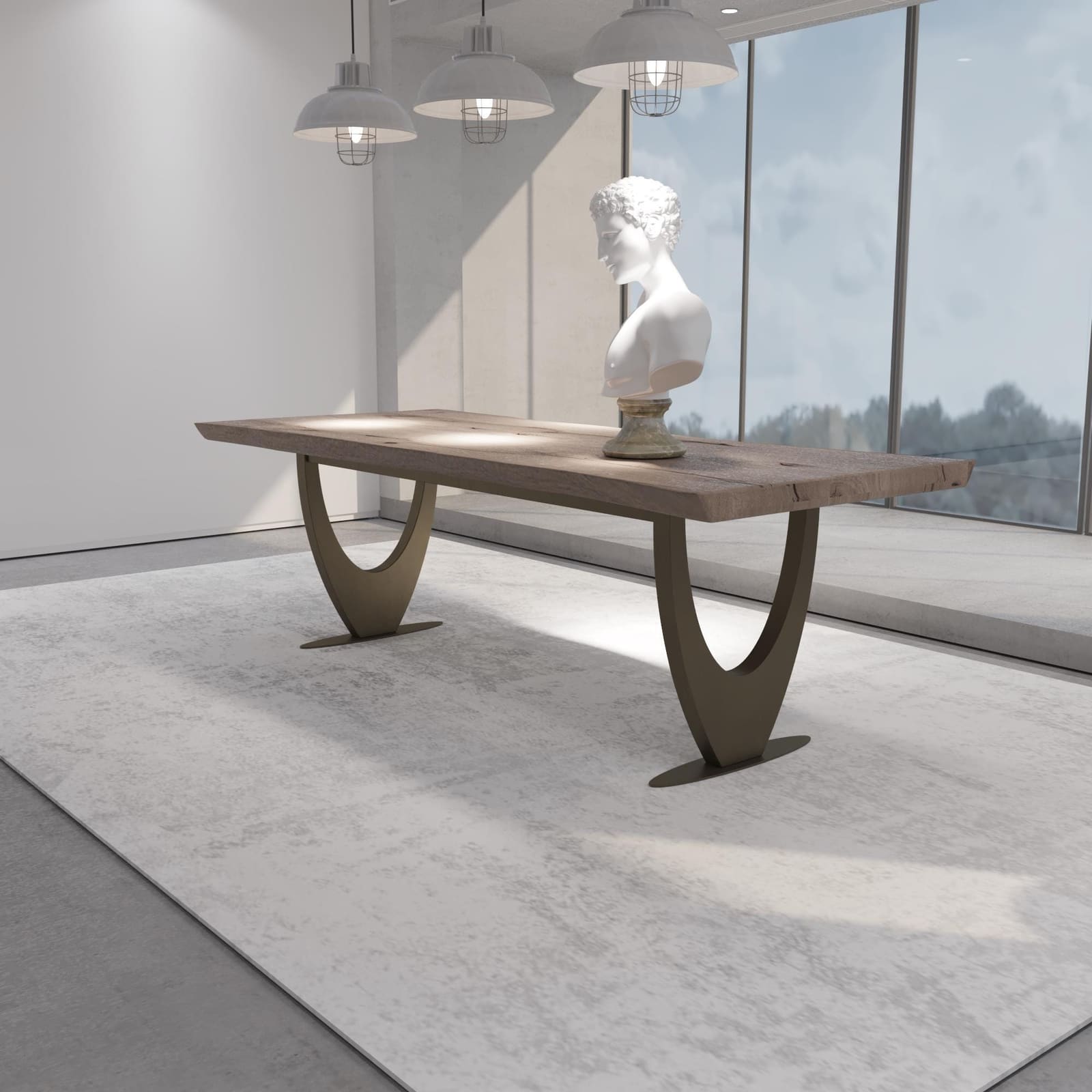 Bazë Tavoline Ngrënieje Moderne – Ar i Furçuar, 71 cm · Modeli 3 – punim artizanal çeliku nga AR-TI Atelier – foto 5