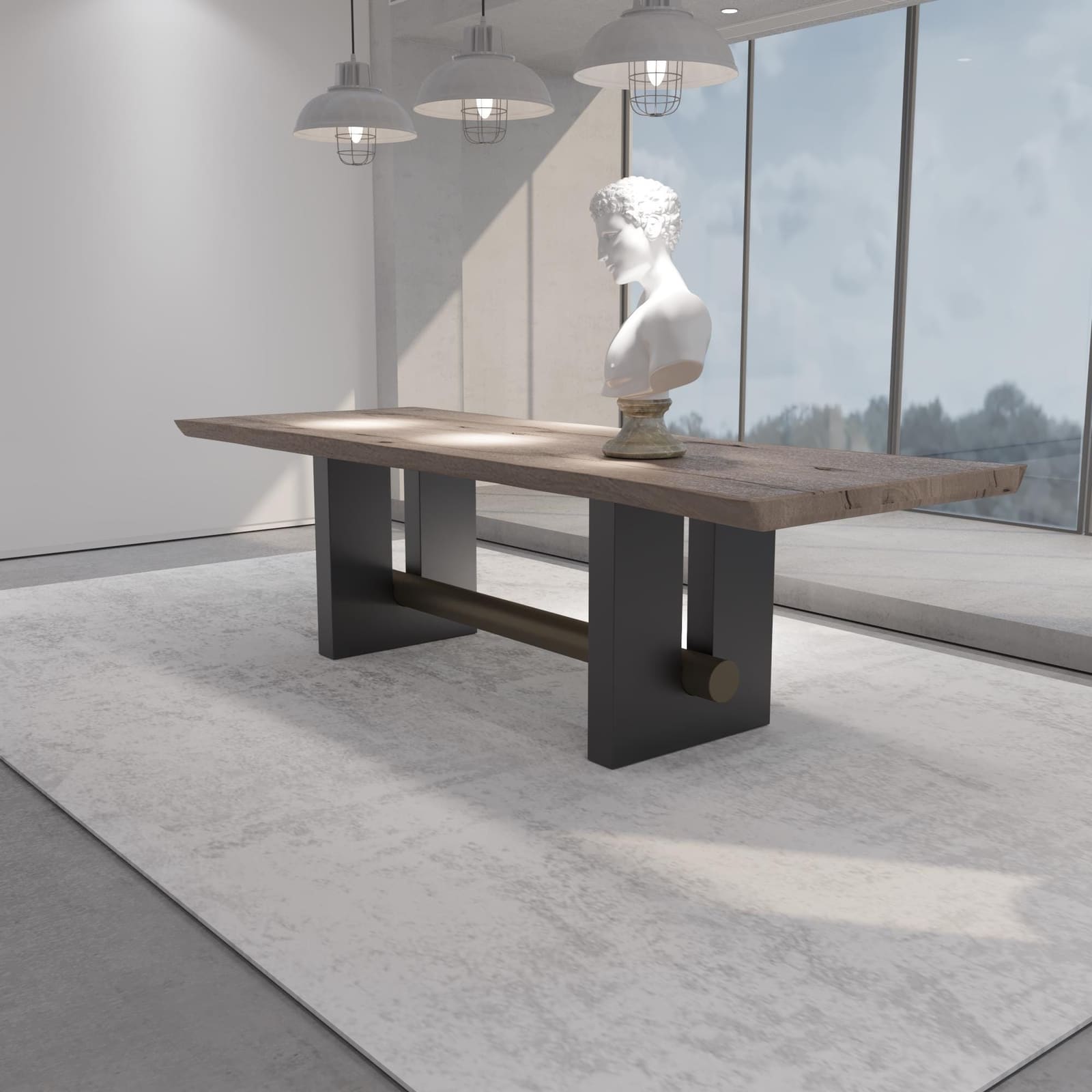 Bazë Tavoline Ngrënieje Moderne – Ar i Furçuar, 71 cm · Modeli 5 – punim artizanal çeliku nga AR-TI Atelier – foto 4