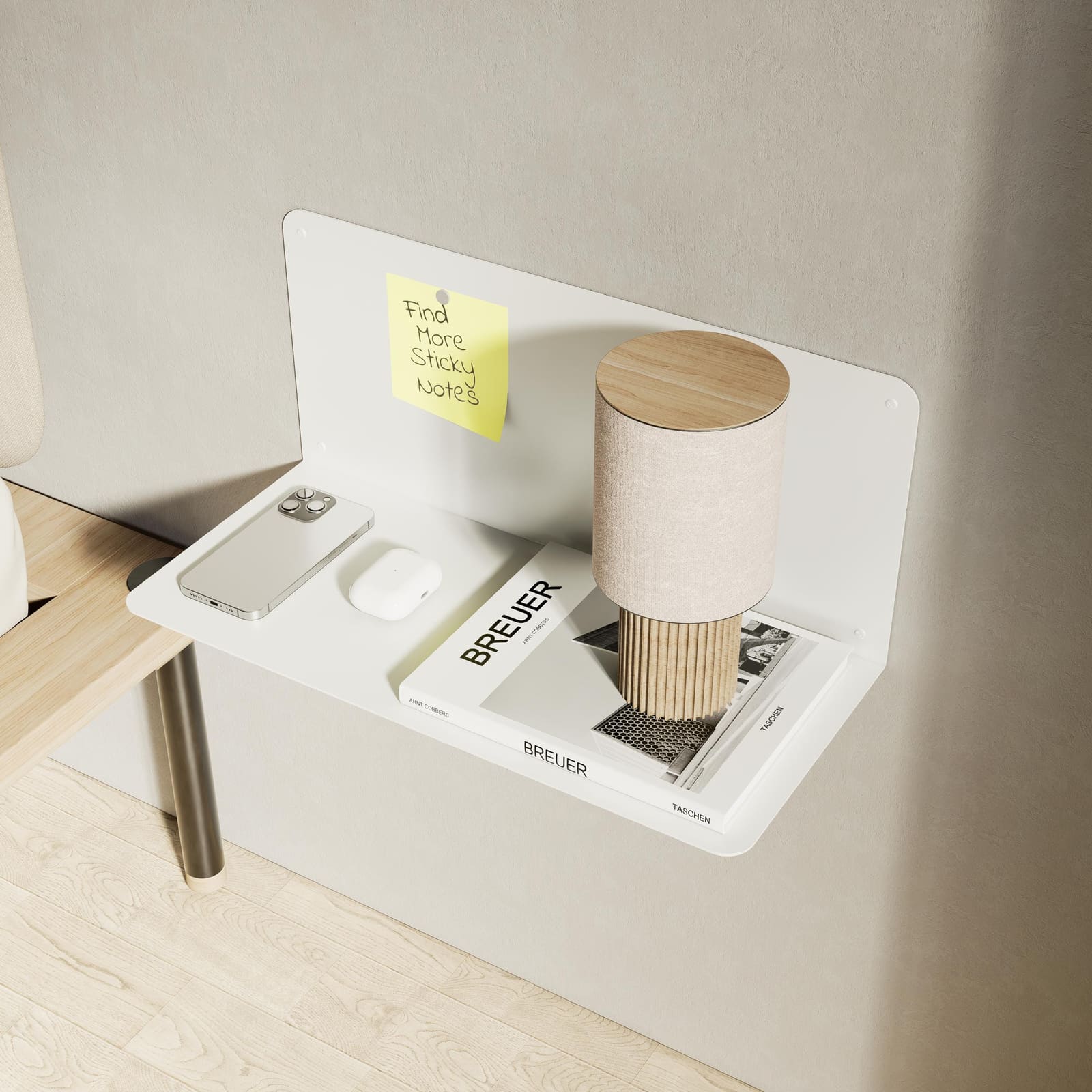 Komodinë Pezull Metalike Minimaliste me Panel Shpine – punim artizanal nga AR-TI Atelier