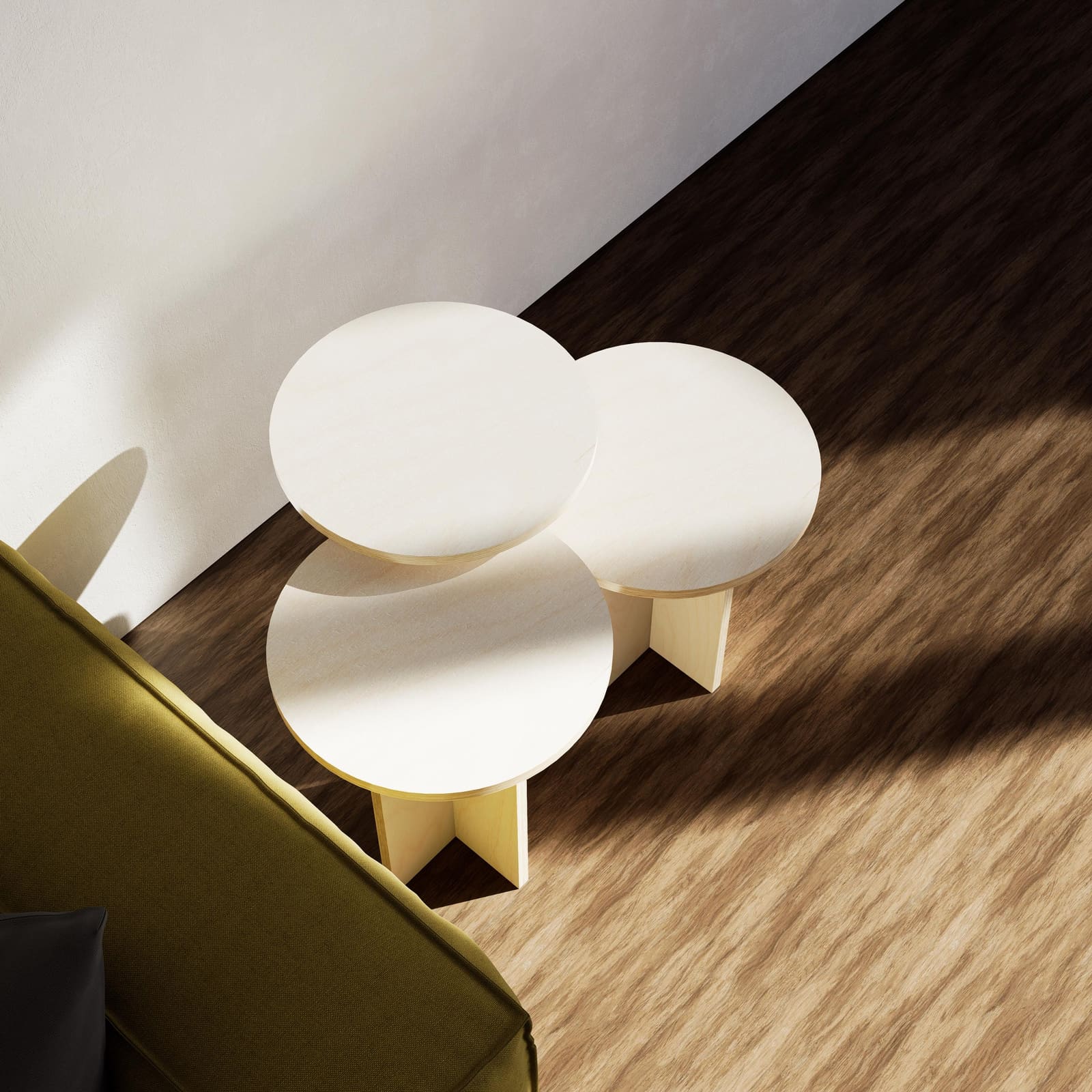 Komodinë Plywood Mështekne (Set 3 Copë) – punim artizanal çeliku nga AR-TI Atelier – foto 2
