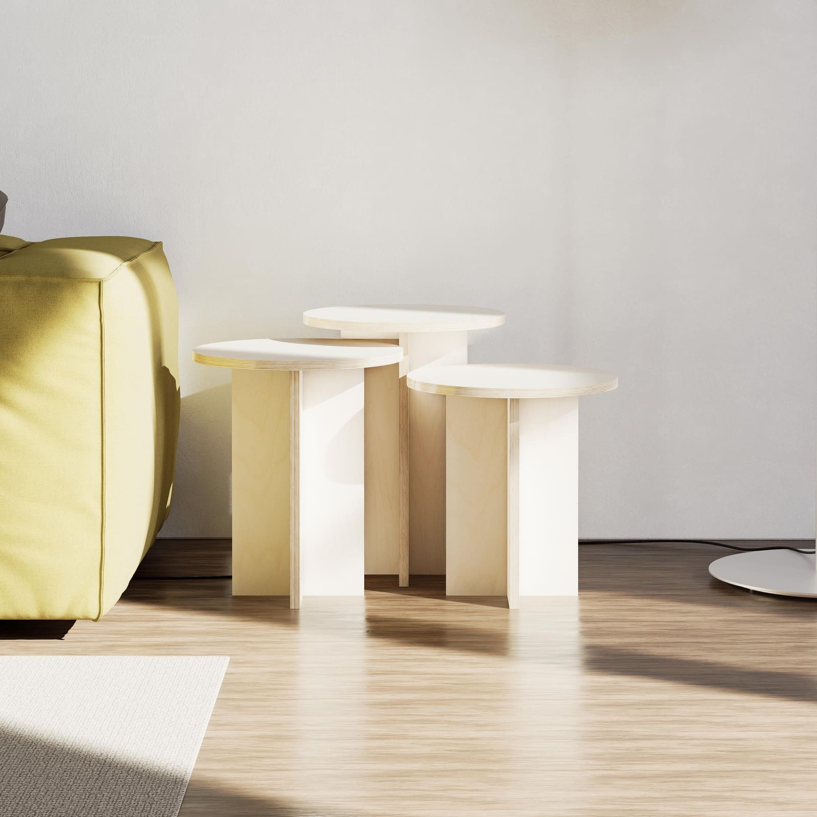 Komodinë Plywood Mështekne (Set 3 Copë) – punim artizanal çeliku nga AR-TI Atelier – foto 3