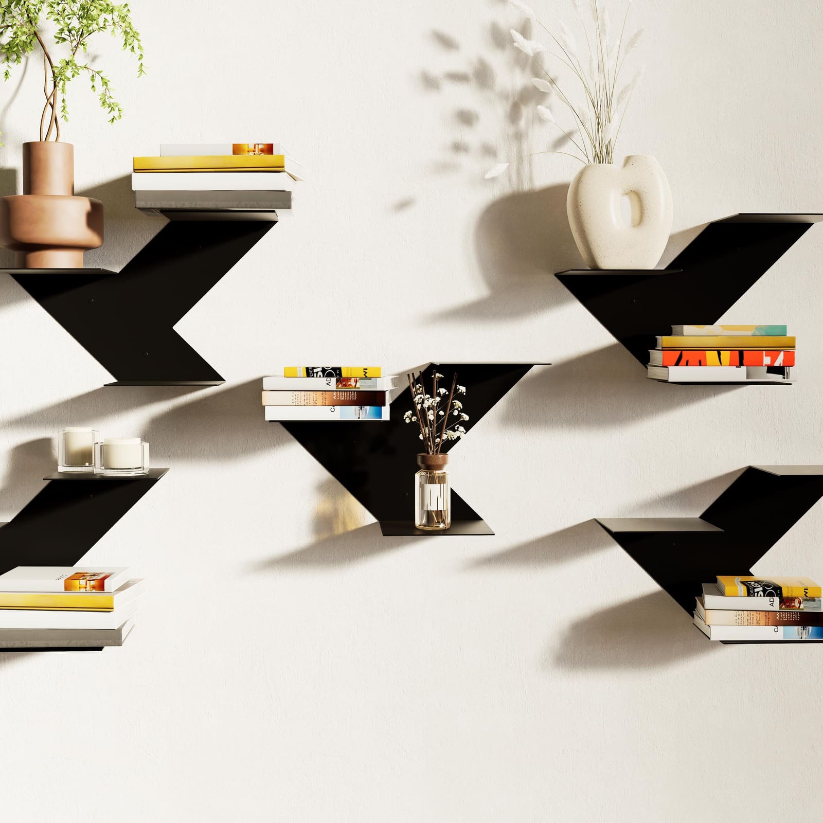 Raft Librash Mural Metalik Zigzag – punim artizanal çeliku nga AR-TI Atelier – foto 2