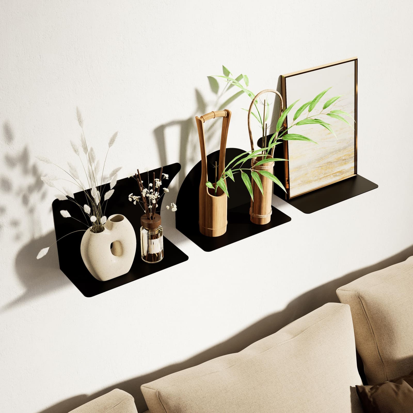 Rafte Murale Metalike Minimalist (Set 3 Copë) – punim artizanal nga AR-TI Atelier