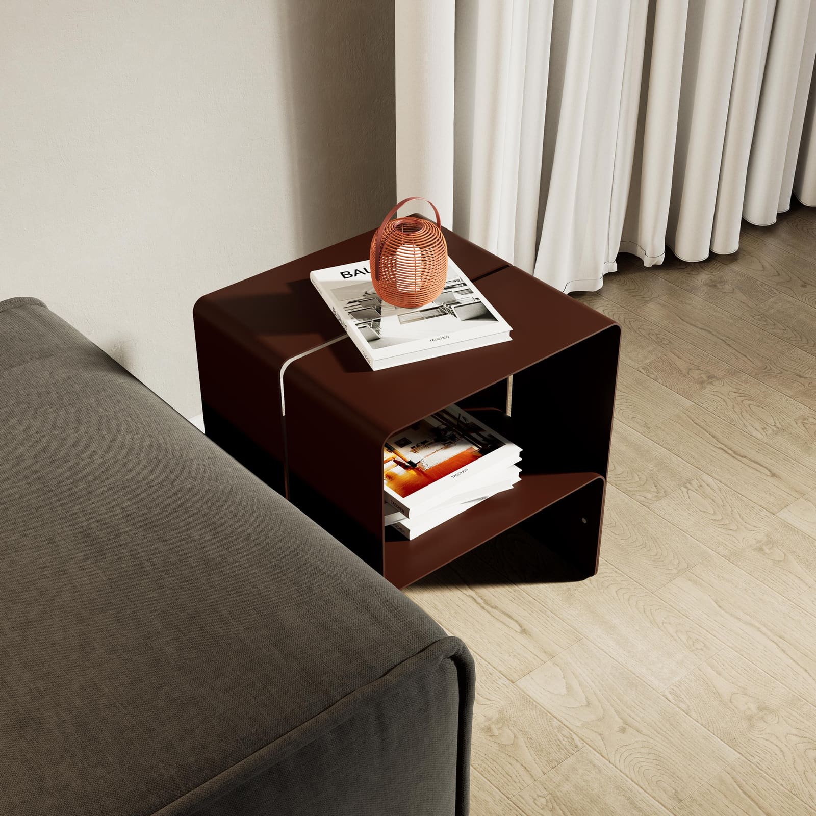 Tavolinë Anësore Metalike Kompakte me Magazinim – punim artizanal çeliku nga AR-TI Atelier – foto 3